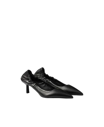 Prada Pointed Toe Kitten Heel Pumps With Ruched Detail In Black