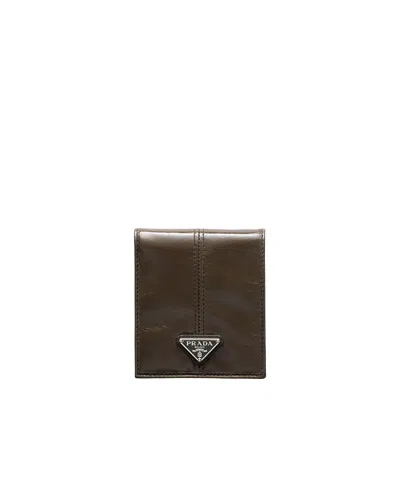 Prada Triangle Logo Leather Wallet In Brown