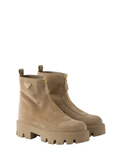 Prada Chunky Sole Ankle Boots With Pull Tab In Brown