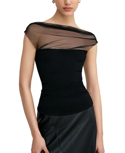Marcella Cabrini Mesh One-shoulder Top In Black