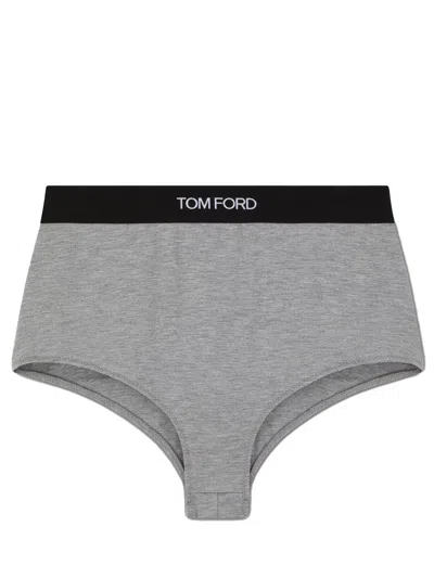 Tom Ford Logo-waist Briefs In Gray