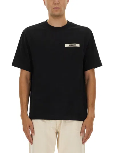 Jacquemus Minimalist Black Short-sleeve Cotton T-shirt With Patch Detail In Black