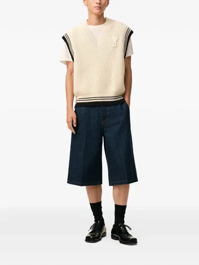 Ami Alexandre Mattiussi Ami Paris Ribbed Wool Sleeveless Ami De Coeur Sweater In Neutral