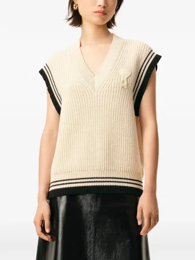 Ami Alexandre Mattiussi Ami Paris Ribbed Wool Sleeveless Ami De Coeur Sweater In Neutral