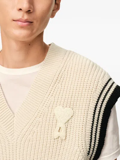 Ami Alexandre Mattiussi Ami Paris Ribbed Wool Sleeveless Ami De Coeur Sweater In Neutral