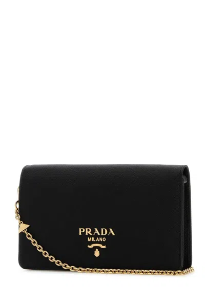 Prada Black Leather Mini Shoulder Strap In Black