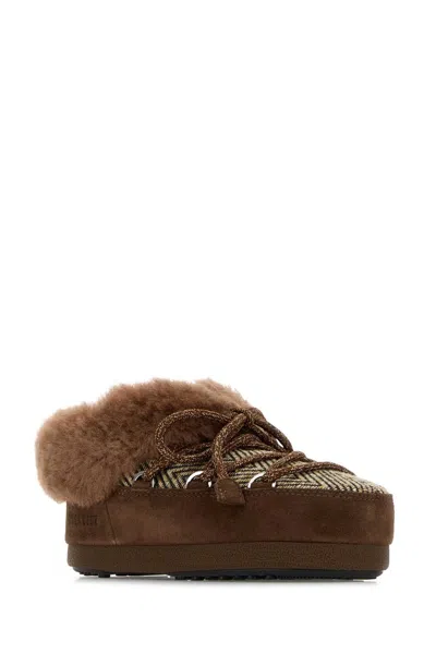 Moon Boot X Guest In Residence Suede Shearling-trim Chalet Mules In Brown