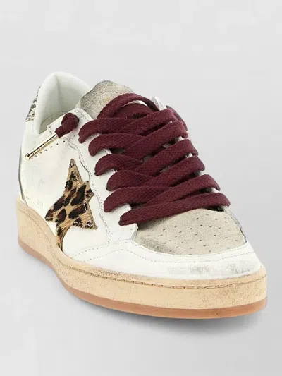 Golden Goose Ballstar White Low Top Sneakers With Glittered Star Patch On The Side And Glittered Heel With Logo L In Multi