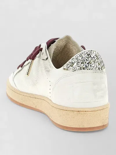Golden Goose Ballstar White Low Top Sneakers With Glittered Star Patch On The Side And Glittered Heel With Logo L In Multi