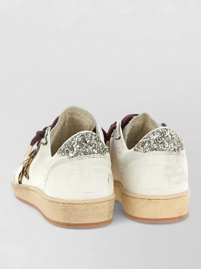 Golden Goose Ballstar White Low Top Sneakers With Glittered Star Patch On The Side And Glittered Heel With Logo L In Multi
