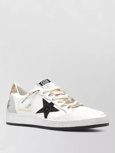 Golden Goose Ballstar White Low Top Sneakers With Glittered Star Patch On The Side And Glittered Heel With Logo L