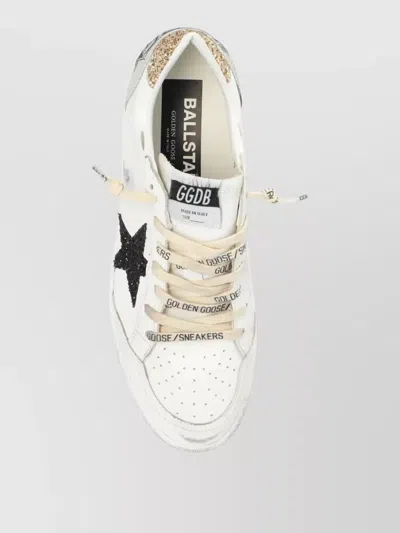 Golden Goose Ballstar White Low Top Sneakers With Glittered Star Patch On The Side And Glittered Heel With Logo L