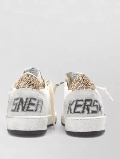 Golden Goose Ballstar White Low Top Sneakers With Glittered Star Patch On The Side And Glittered Heel With Logo L