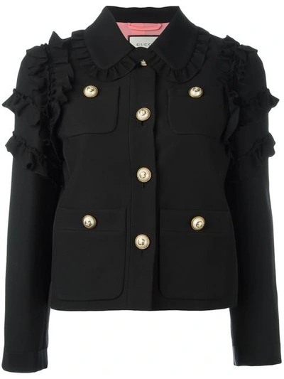 Gucci Ruffle-trimmed Silk And Wool-blend Jacket In 1276 Black
