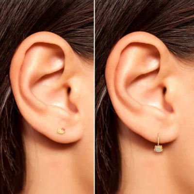 Hello Kitty Earring Set, 2-pair, Gold-tone Studs & Pavé Dangle Hoops In Gold