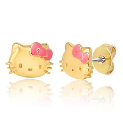 Hello Kitty Earring Set, 2-pair, Gold-tone Studs & Pavé Dangle Hoops In Gold