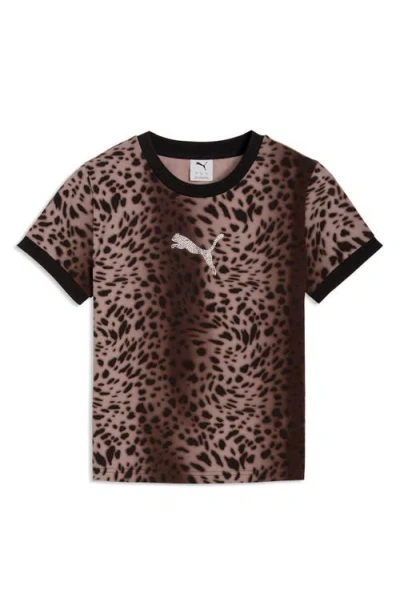 Puma Essentials Bedazzled Rhinestone Embellished Leopard Print Cotton Graphic T-shirt In Brown