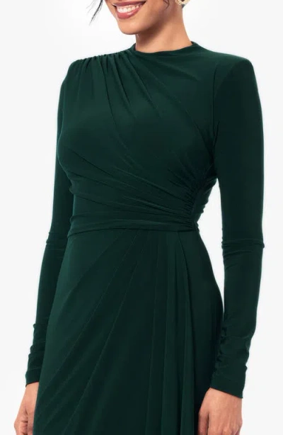 Betsy & Adam Long Sleeve Stretch Knit Side Ruffle Dress In Forest In Green