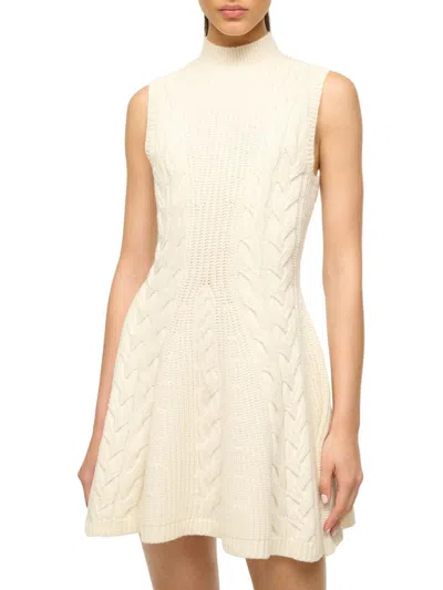 Staud Charade Cable-knit Wool-blend Minidress In White