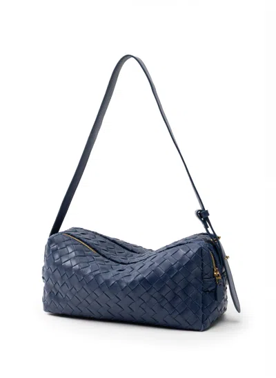 Elleme Trousse Woven Leather Navy In Blue
