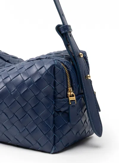 Elleme Trousse Woven Leather Navy In Blue