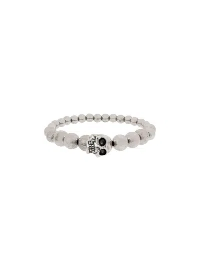 Alexander Mcqueen Skull Multi-bead Brass Bracelet In Silver