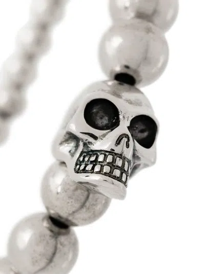 Alexander Mcqueen Skull Multi-bead Brass Bracelet In Silver