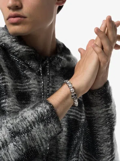 Alexander Mcqueen Skull Multi-bead Brass Bracelet In Silver