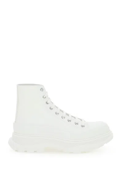 Alexander Mcqueen 45mm Tread Slick Canvas Combat Boots In White