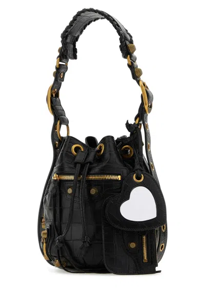 Balenciaga Black Leather Le Cagole Xs Bucket Bag In Black