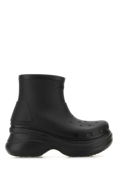 Balenciaga Black Rubber Crocs Ankle Boots In Black