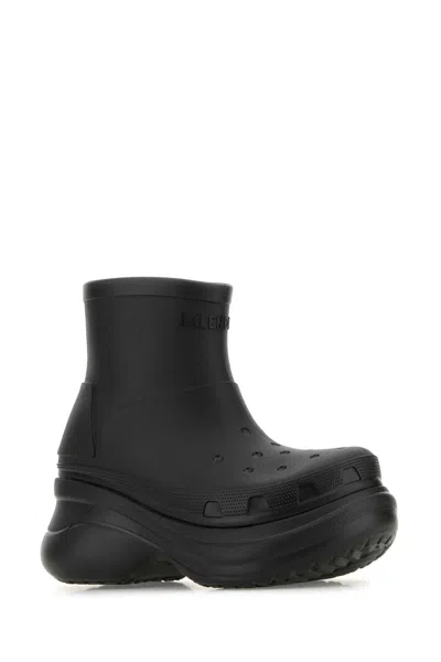 Balenciaga Black Rubber Crocs Ankle Boots In Black