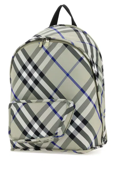 Burberry Shield Backpack Checkered Front Pocket In Gray