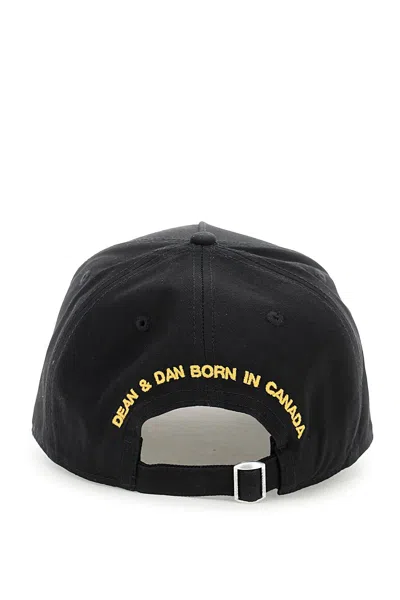 Dsquared2 Flag Patch Cotton Canvas Baseball Hat In Black