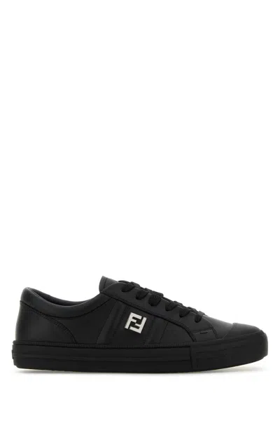 Fendi Domino Leather Low-top Sneakers In Black