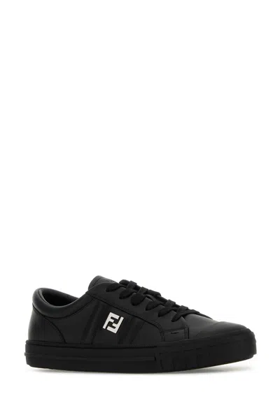 Fendi Domino Leather Low-top Sneakers In Black