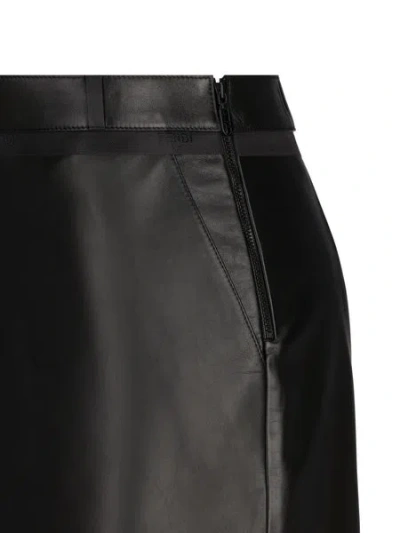 Fendi Cut-out Leather Midi Pencil Skirt In Black
