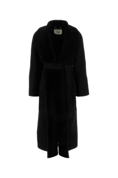 Fendi Black Wool Blend Coat In Black