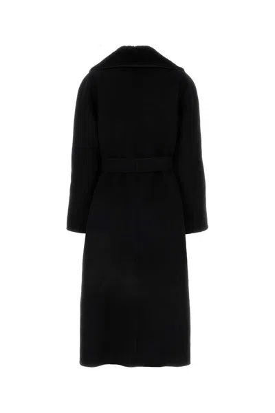 Fendi Black Wool Blend Coat In Black