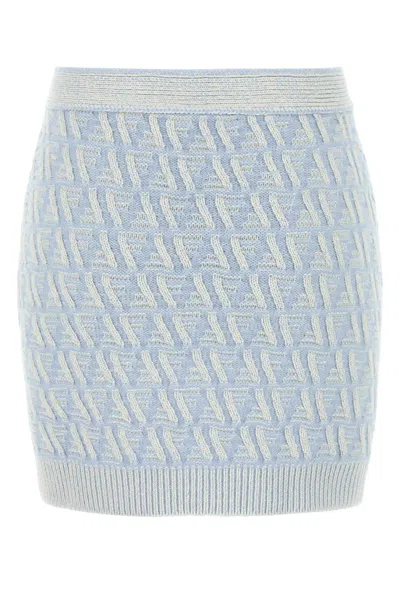 Fendi Ff Jacquard Wool Cashmere Mini Skirt In Blue