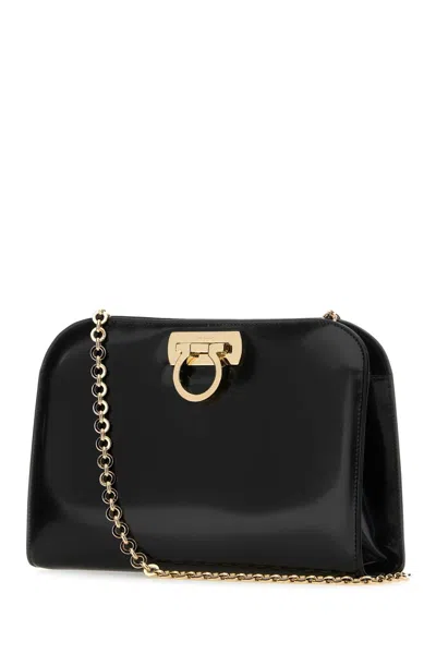 Ferragamo Rectangular Calf Leather Shoulder Bag In Black