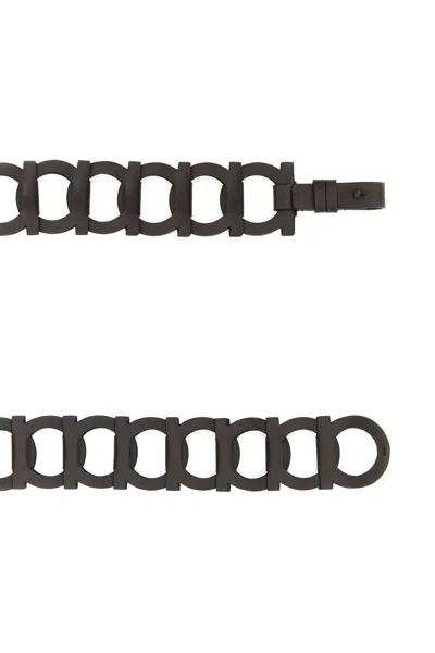 Ferragamo Leather Belt Adjustable Interlocking Design In Black