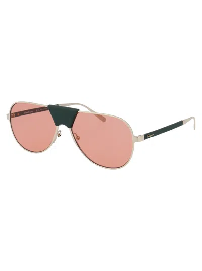 Ferragamo Light Gold Metal Sunglasses In Pink