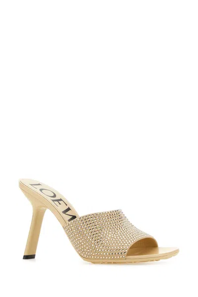 Loewe Beige Suede Petal Mules In Gold