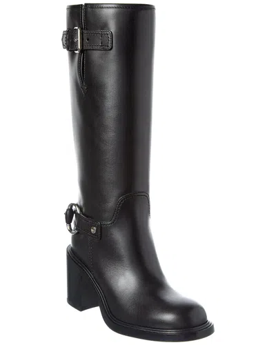 Gucci Below-the-knee Round Toe Leather Boot In Black