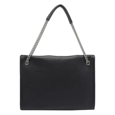 Orciani Hammered Leather Shoulder Bag With Removable Chain Strap In Black