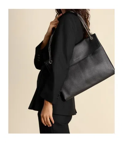 Orciani Hammered Leather Shoulder Bag With Removable Chain Strap In Black