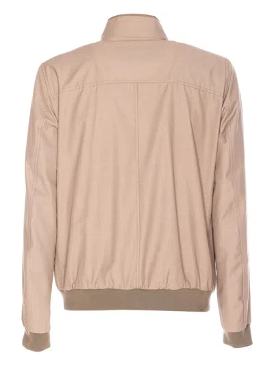 Moorer Neutral Structured Casual Jacket With High Collar In Brown