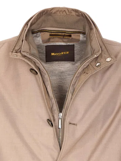 Moorer Neutral Structured Casual Jacket With High Collar In Brown