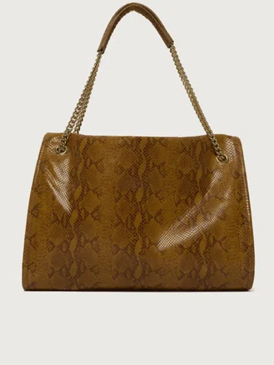 Orciani Venus Python-print Chain-strap Shoulder Bag In Brown